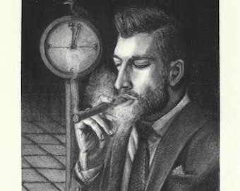 Train's Overdue - Original Charcoal Drawing on Paper - 8"x8"