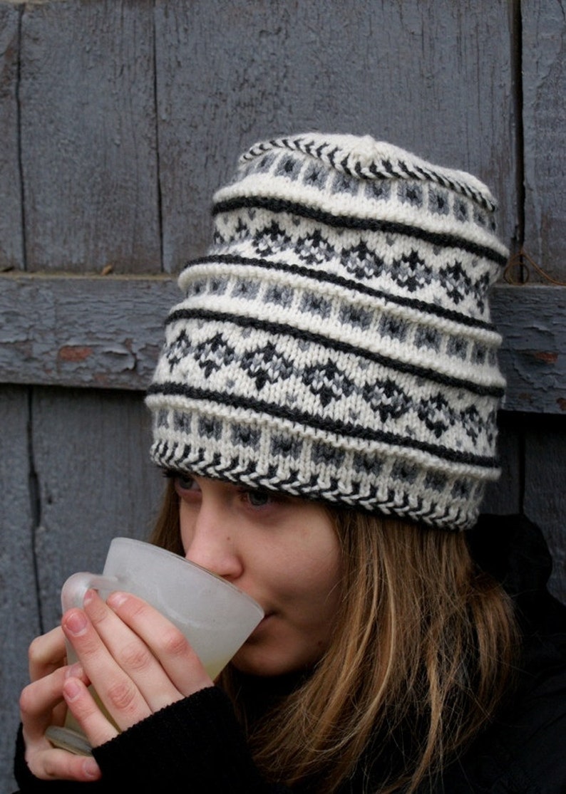 Hand Knit Hat/ Knitted Beanie/ 100% Wool Hat/ Soft Winter Hat/ Winter Beanie/ SandraStJu Design/ Nordic/ Handmade image 1
