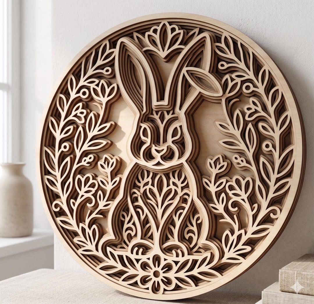 Easter Bunny Layered SVG Laser Cut File 3D Wooden Wall Art CNC Design ...