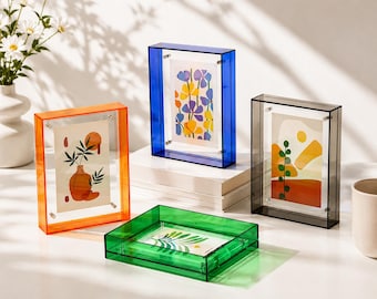 Marco de fotos flotante de acrílico de color, marco de fotos moderno de acrílico, marco de fotos magnético, marco de escritorio, decoración del hogar, regalo para familiares y amigos.