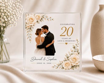 Gepersonaliseerde trouwfoto op acrylblok, een op maat gemaakt huwelijksgeschenk voor het paar, een aandenken aan een jubileum, een cadeau voor een vrijgezellenfeest, een fotoplaat voor meneer en mevrouw.