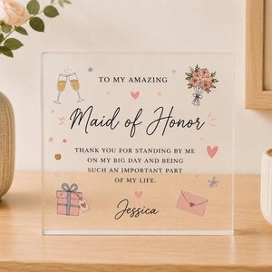 Bridesmaid Thank You Gift, Custom Maid of Honor Acrylic Plaque, Bridesmaid Proposal Keepsake, Wedding Party Gift, Custom Name Message