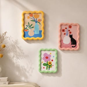 Colorful Wavy Picture Frame, Modern Decorative Photo Frame, Cute Pastel Desk Frame, Scandinavian Home Decor, Gift for Her, Nursery Decor