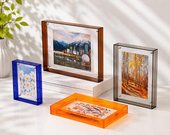 Marco de fotos flotante de acrílico de color, marco de fotos moderno de acrílico, marco de fotos magnético, marco de escritorio, decoración del hogar, regalo para familiares y amigos.