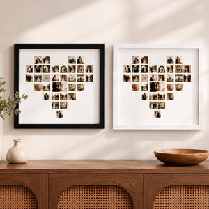 Polaroid Photo Frame, Personalized Wedding Photo Collage Frame, Heart Grid Picture Wooden Memory Frame, Wedding Anniversary Gift, Wall Decor