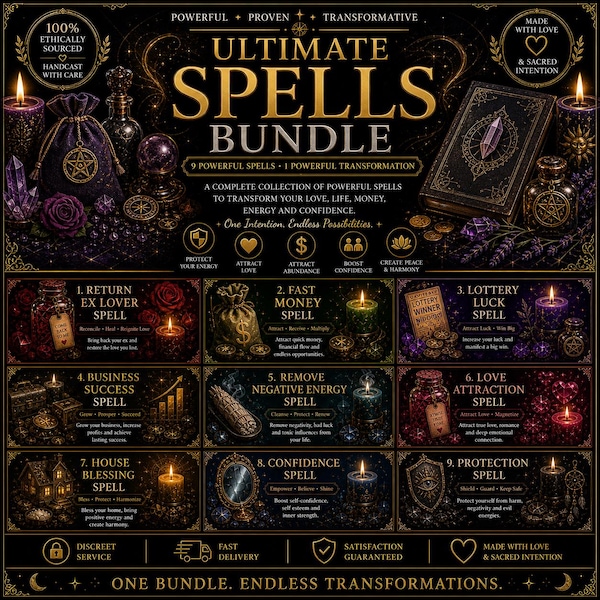 Ultimate Spell Bundle, 9 Powerful Spells Collection, Love Money Protection Success Rituals, All in One Manifestation Magic Set