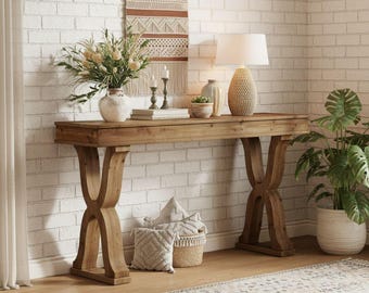 Solid Wood Farmhouse Console Table, Rustic Entryway Sofa Table, Narrow Hallway Accent Furniture