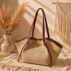 Italienische Tragetasche aus veganem Kunstleder (Raffia), elegante Sommertasche, ideales Geschenk zum Muttertag