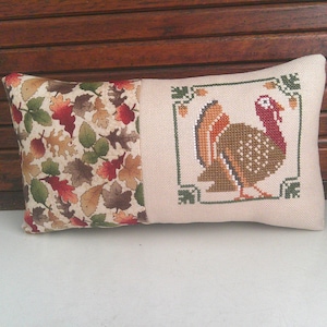 Turkey Mini Pillow, Thanksgiving, Autumn, Fall, Cross Stitch 5 1/4 &quot; x 9 &quot;