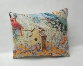 Birds Accent Pillow, Birdhouse,Tree, Country Decor, Bird Lover Gift 9" x 11 1/2"