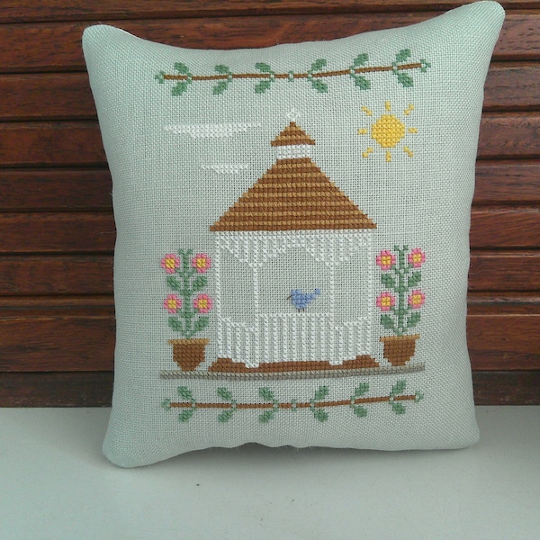 Gazebo Mini Pillow, Spring Summer Decor, Flowers, Outdoor Structure, Pillow Tuck 6" x 6 1/2"