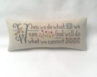 Inspirational Mini PIllow: Cross Stitch, Religious Saying,