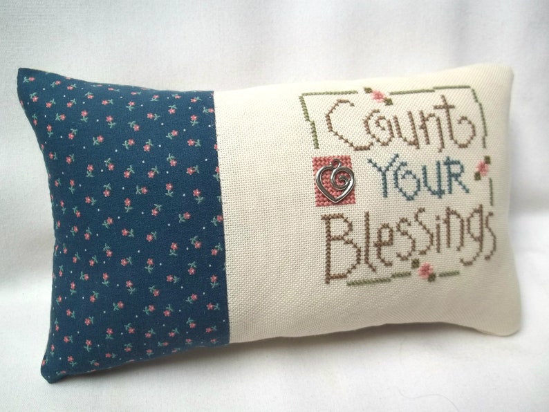 Count Your Blessings Mini Pillow Cross Stitch Shelf Pillow 5 1/2 x 9 1//2 image 3