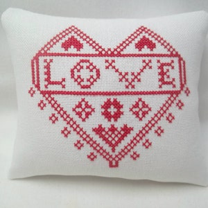 Heart Love Mini Pillow Cross Stitch 5 " x 5 1/2"                                '