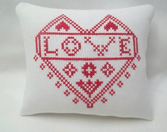 Heart Love Mini Pillow Cross Stitch 5 " x 5 1/2"                                '