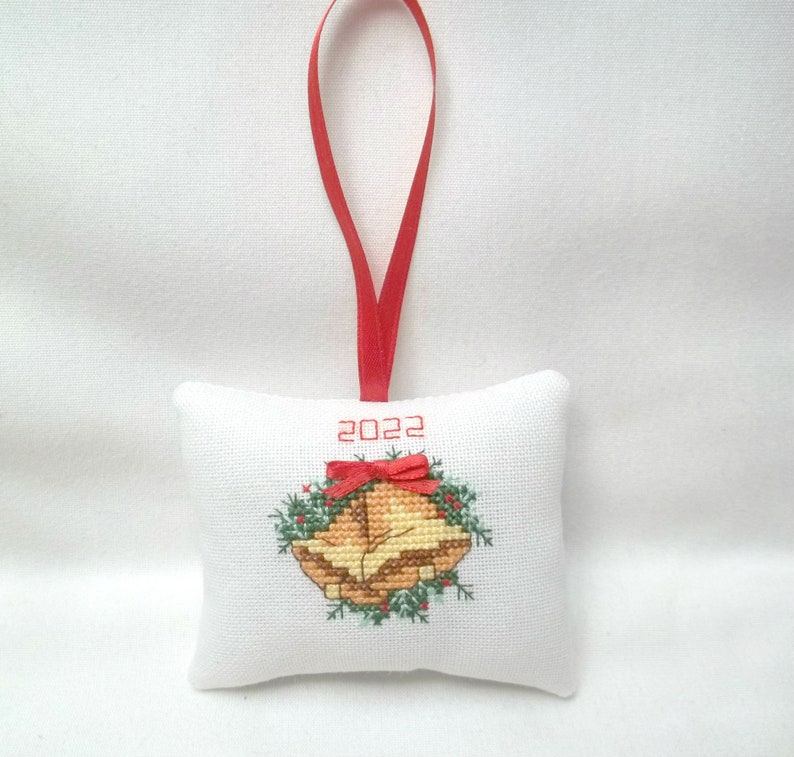 2022 Christmas Bell Ornament Christmas 2022 Ornament Bells Cross Stitch Greenery Berries Etsy