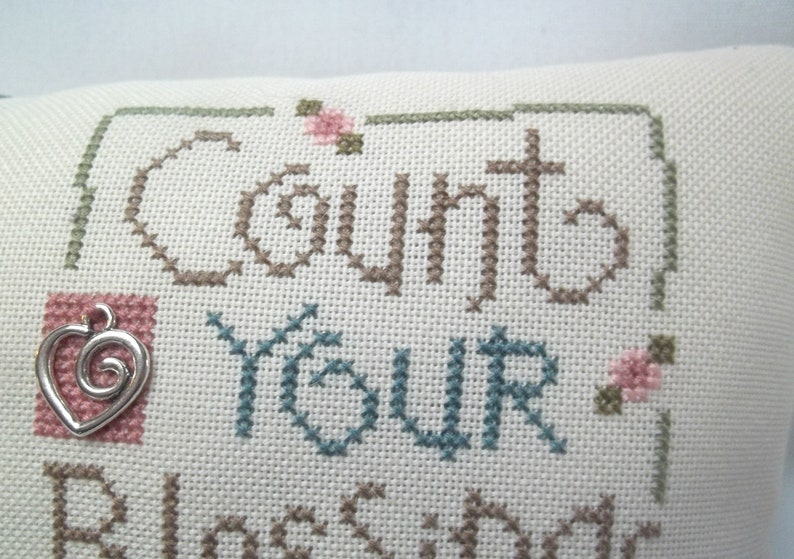Count Your Blessings Mini Pillow Cross Stitch Shelf Pillow 5 1/2 x 9 1//2 image 6