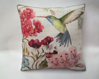 Mini coussin fleurs colibris, petit coussin d'été, imprimé coton env. 5 1/4" x 5 1/2"