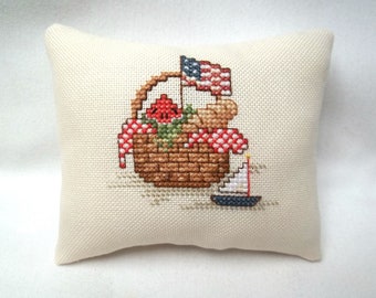 Patriotic Mini Pillow Picnic Basket Flag Sailboat 4" x 4 1/2"