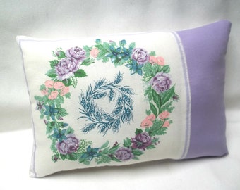 Floral Small Accent Pillow Pink Lavender Blue Flowers 7 1/4" x 11"