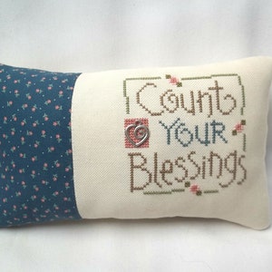 Count Your Blessings Mini Pillow Cross Stitch Shelf Pillow 5 1/2 x 9 1//2 image 1