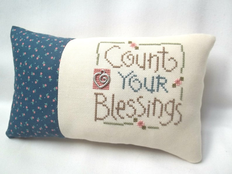 Count Your Blessings Mini Pillow Cross Stitch Shelf Pillow 5 1/2 x 9 1//2 image 2