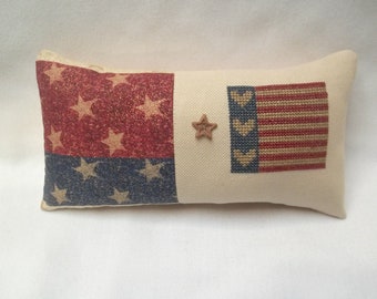 Patriotic Mini Pillow Primitive Flag Stars Stripes Cross Stitch Home Decor 4 1/4" x 8"