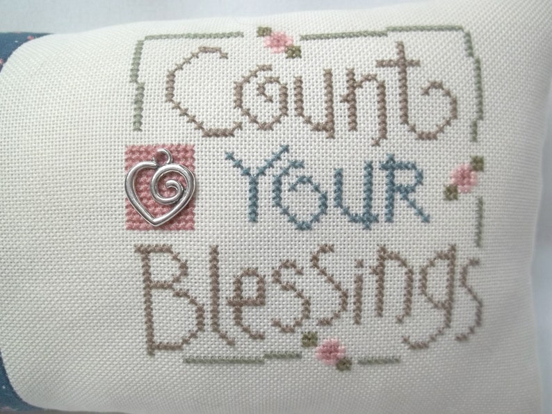 Count Your Blessings Mini Pillow Cross Stitch Shelf Pillow 5 1/2 x 9 1//2 image 4