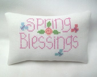 Spring Mini Pillow Blessings Cross Stitch Shelf Pillow 4" x 6 1/4"
