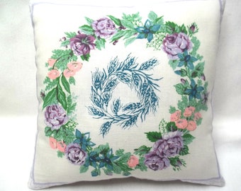 Floral Wreath Mini Pillow Purple Pink Blue Flowers Small Pillow 7 1/2" x 7 3/4"