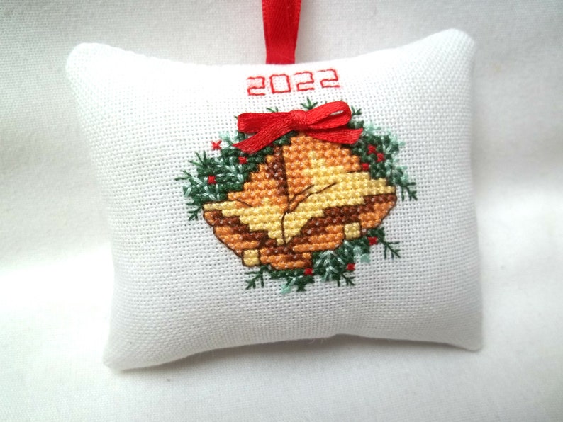2022 Christmas Bell Ornament Christmas 2022 Ornament Bells Cross Stitch Greenery Berries Etsy