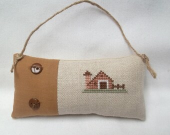 Barn Mini Door Pillow Cross Stitch Cupboard Knob Ornament Farm Decor 2 3/4" x 5 1/4"