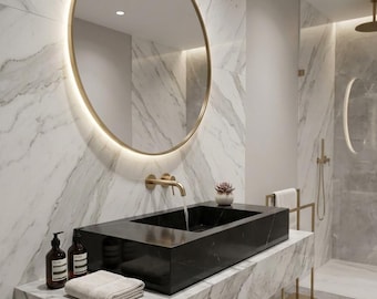 Lavabo de mármol negro, lavabo sobre encimera, lavabo de baño, lavabo rectangular, lavabo de mármol moderno