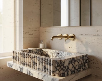 Marble Vessel Sink – Rectangular Bathroom Sink – Natural Stone Vanity Sink – Modern Marble Sink