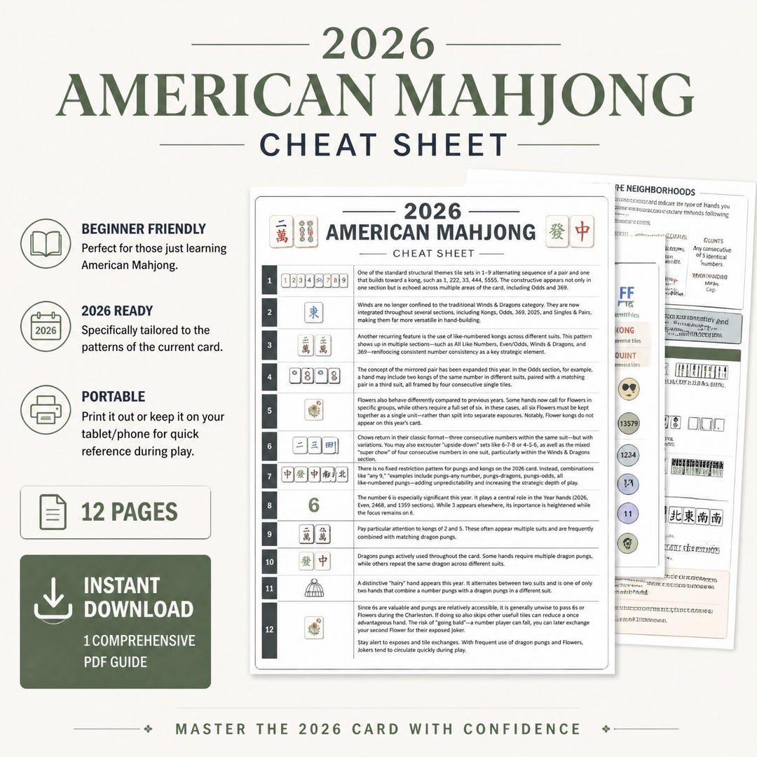 2026 American Mahjong Cheat Sheet | Beginner Mahjong Guide (PDF ...