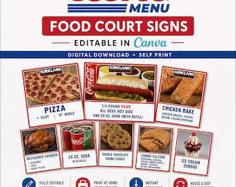 Costco Food Court Sign, Editable Canva Template, Printable Party Menu, Birthday Decor, Trunk or Treat, Halloween Prop