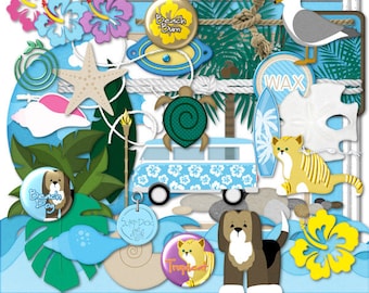 Beach Pets Clip Art: Summer Scrapbook Elements (Digital Download)