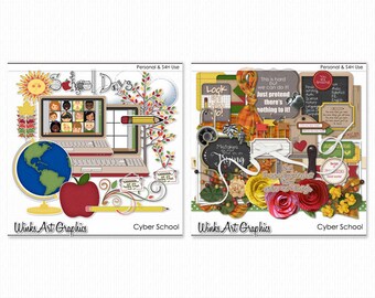 Cyber School Clip Art: Digital Scrapbooking Elements (Digital Download)