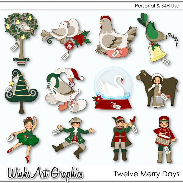 Twelve Merry Days:  12 Days of Christmas Digital Images