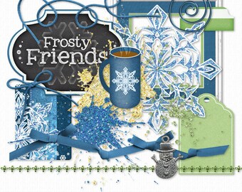 Feels Like Winter Digital Scrapbook Elements, Floral Images and Word Art