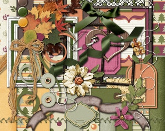 Autumn Leaves Digital Scrapbook Kit:  Paper & Embellishments