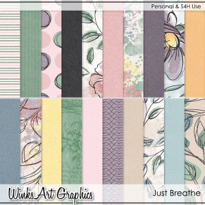 Papéis digitais Just Breathe para scrapbooking, cartões feitos à mão e artesanato em papel
