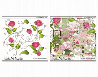 Fantasy Flowers Digital Elements for Scrapbooking, Card Making, and Paper Crafting