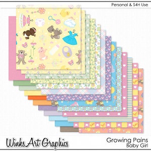 Growing Pains Baby Girl Digital Scrapbook Papers