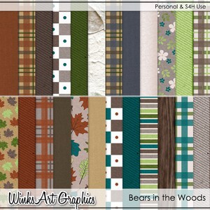 Waldbären Digitale Papiere für Scrapbooking, Kartenherstellung und Papierbasteln