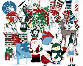Snowy Christmas Digital Clip Art for Card Creation, Scrapbook Pages, Crafting