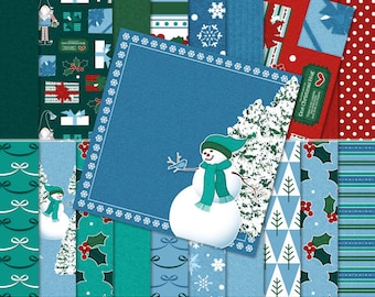 Snowy Christmas Digital 12"x 12" Papers for Scrapbooking, Card making, Printing and Paper Crafting