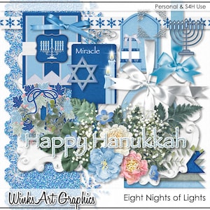 Huit nuits de lumières Digital Hanukkah Scrapbook Elements et Éphémère