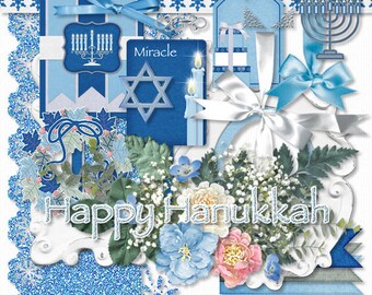 Eight Nights of Lights Digital Hanukkah Scrapbook Elements and Ephemera