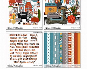 BBQ Grill Clip Art: Smoker & Food Graphics (Digital Download)